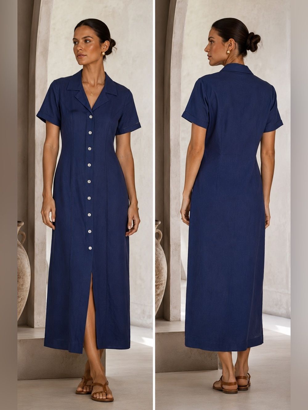 Vintage Jessica Howard Women’s Linen Blend Button Down Lined Dress Sz 8P Padded